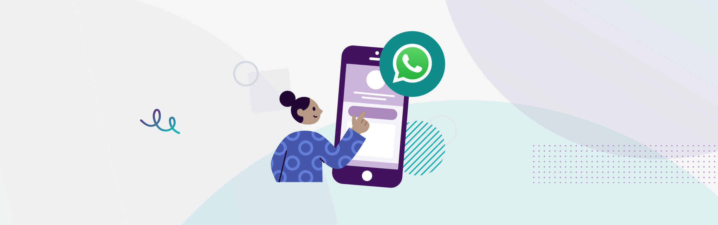 Image showing a person and the WhatsApp icon. Highlighting the ease of using WhatsApp as a business and for your customers.
