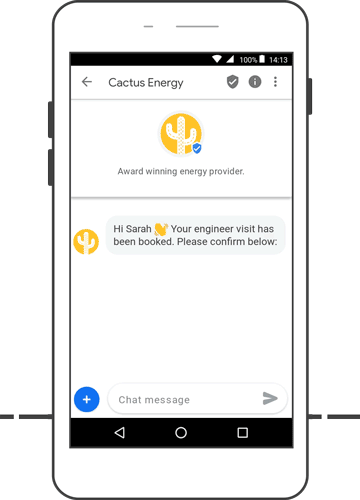 gif showing an interactive booking confirmation message on a phone from an energy provider