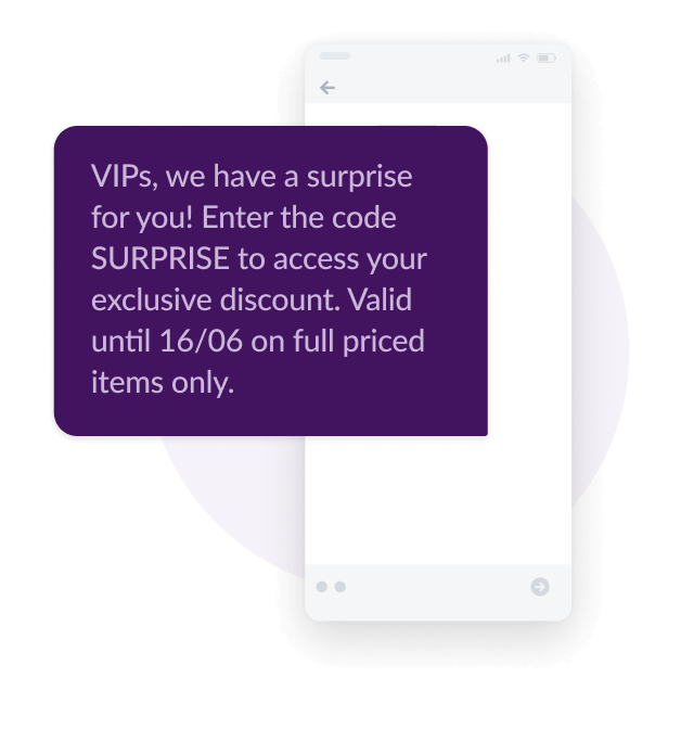 sms example with a vip discount code