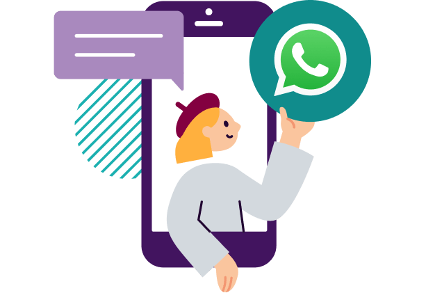 Woman holding the WhatsApp logo, representing the WhatsApp messaging channel
