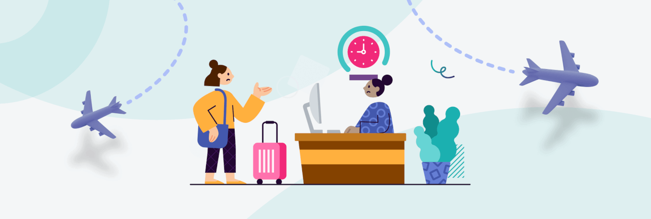 animation showing a person at an airport desk