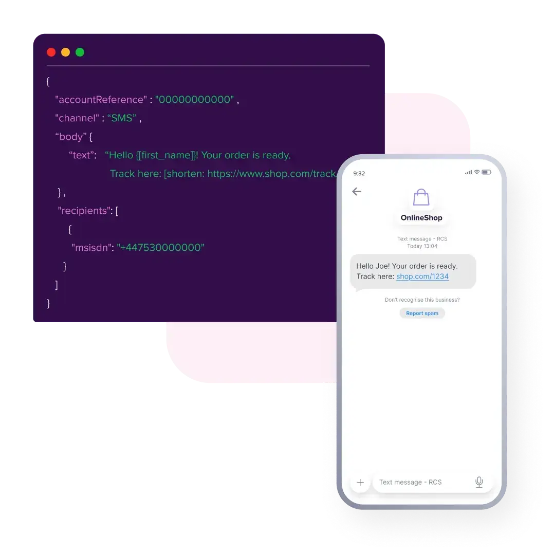A smartphone mockup displaying a standard text-based SMS notification.