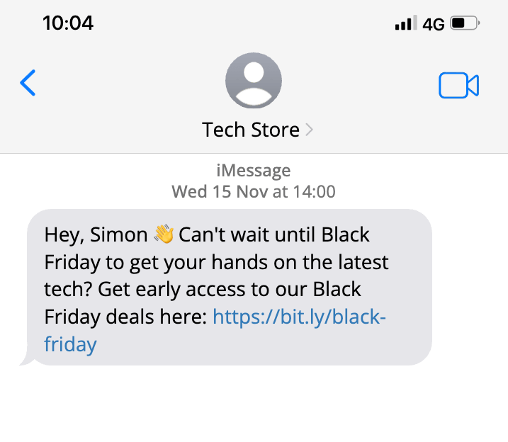 early access black friday sms example