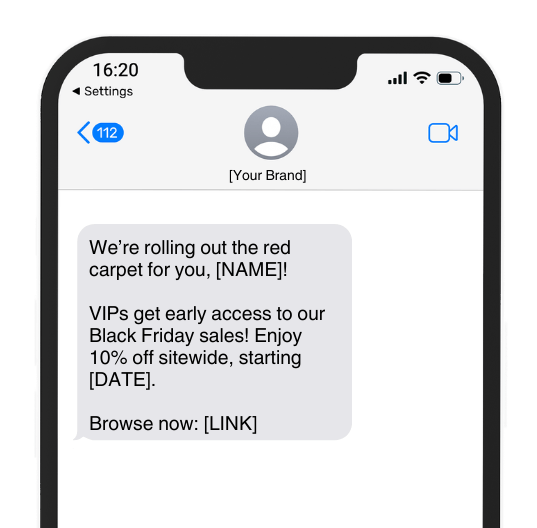 black friday special offer text message