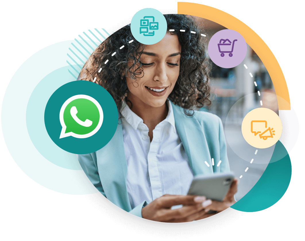 woman typing on her phone with whatsapp logo