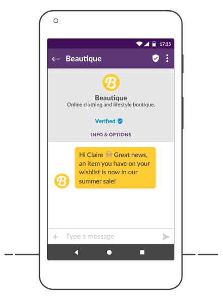 Gif scrolling through an RCS conversation between a business and a customer on a phone