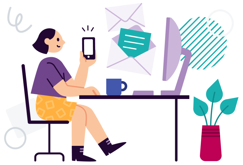 image of a person at a desk on their computer and using a mobile phone to represent customer engagement in retail