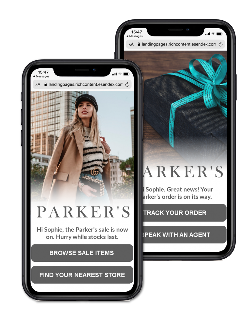 Image of rich messages on mobile phones for the retail sector